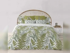 Housse De Couette 100% Coton 1 Piece Blanc A Plantes Vertes 240X240