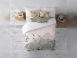 Housse De Couette 100% Coton 1 Piece Rose Paysage 155X240