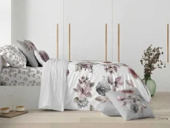 Housse De Couette 100% Coton 1 Piece Blanc A Motifs Fleuris 180X240