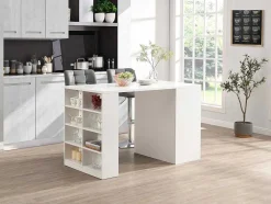 Ilha Central De Cozinha Com 3 Gavetas E 8 Nichos Em Mdf Branco E Natural Claro - Palestrina