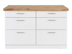 Ilha Central De Cozinha Com 6 Gavetas Em Mdf E Metal Branco E Natural Claro - Alegrita