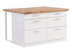 Ilha Central De Cozinha Com 6 Gavetas Em Mdf E Metal Branco E Natural Claro - Alegrita