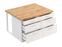 Ilha Central De Cozinha Com 6 Gavetas Em Mdf E Metal Branco E Natural Claro - Alegrita