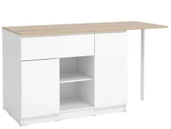 Ilha Central De Cozinha Com 2 Portas, 1 Gaveta E 2 Nichos, Branco E Natural Claro - Tunori