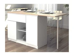 Ilha Central De Cozinha Com 2 Portas, 1 Gaveta E 2 Nichos, Branco E Natural Claro - Tunori