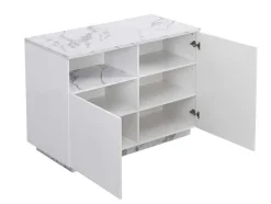 Ilha Central De Cozinha Com 2 Portas E 1 Nicho Em Mdf, Efeito Marmore Branco - Corelina