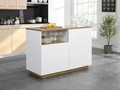 Ilha Central De Cozinha Com 2 Portas E 1 Nicho Em Mdf, Natural E Branco - Corelina