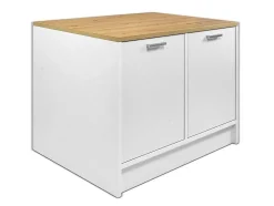 Ilha Central De Cozinha Com 2 Portas, Branco E Natural - Mechila