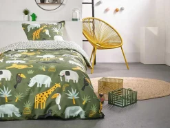 Jogo De Cama De Criança, Animais Da Savana, Algodao 57 Fios/Cm , Capa De Edredão 140 X 200 Cm + 1 Fronha Multicolor - Zolika
