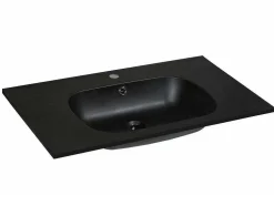 Lavatório De Encastrar Em Resina Efeito Pedra Preta C80 X L46 Cm - Okiwa