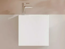 Lavatório Suspenso Branco Solid Surface Com Nicho, Torneira A Esquerda 40 Cm - Pumori