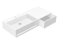 Lavatório Suspenso Em Solid Surface Com Toalheiro Cor Branco De C90 X L40 X A17 Cm - Gandaki