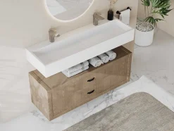 Lavatório Suspenso Em Solid Surface Cor Branco De C120 X L40 X A15 Cm - Yamdrok