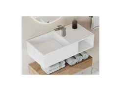 Lavatório Suspenso Em Solid Surface Com Nicho Cor Branco De C80 X L40 X A20 Cm - Goyoko