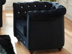 Lote De 2 Cadeiroes Chesterfield - Veludo Preto E Botoes Efeito Cristal