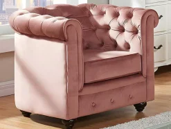 Lote De 2 Cadeiroes Chesterfield - Veludo Rosa Pastel