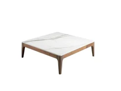 Mesa Cafe Quadrada Com Tampo De Calacatta Imitando Vidro De Marmore Sobre Estrutura De Madeira 2042