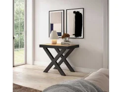 Mesa Consola Extensivel, 260, Para 12 Péssoas, Pés De Madeira, Carvahlo E Preto