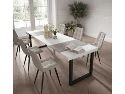 Mesa Consola Extensivel, 260, Para 12 Péssoas, Pés De Madeira, Branco E Cinzento
