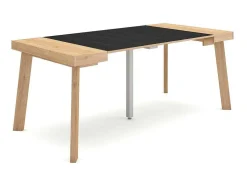 Mesa Consola Extensivel, 180, Para 8 Péssoas, Pés De Madeira, Carvahlo E Preto