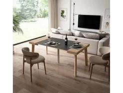 Mesa Consola Extensivel, 180, Para 8 Péssoas, Pés De Madeira, Carvahlo E Preto
