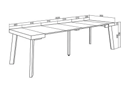 Mesa Consola Extensivel, 260, Para 12 Péssoas, Pés De Madeira, Preto