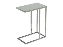 Mesa De Apoio Nelio - Vidro Temperado - Branco & Metal Cromado