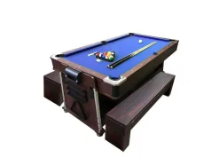 Mesa De Bilhar 7 Pés Multijogo Azul Air Hockey + Ping Pong - Stark Com Bancos