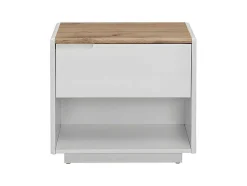 Mesa De Cabeceira Com 1 Gaveta E 1 Nicho Em Mdf Lacado A Branco E Cor Carvalho - Amani