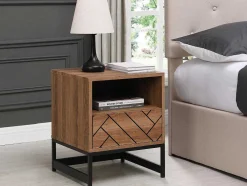 Mesa De Cabeceira Com 1 Gaveta E 1 Nicho Em Mdf E Aco Cor Natural E Preto - Caratana