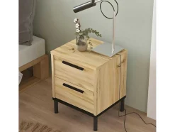Mesa De Cabeceira Com 2 Gavetas E Pés De Metal - Venprodin - Feltro 35 Cm - Preto