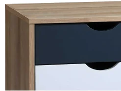 Mesa De Cabeceira Com 3 Gavetas Cores Natural, Branco E Azul-Marinho - Lurvia
