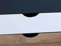 Mesa De Cabeceira Com 3 Gavetas Cores Natural, Branco E Azul-Marinho - Lurvia