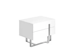 Mesa De Cabeceira Em Mdf Lacado Branco Brilhante Com Duas Gavetas 7003