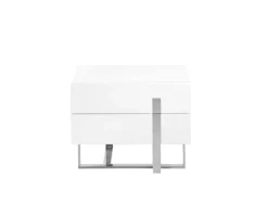 Mesa De Cabeceira Em Mdf Lacado Branco Brilhante Com Duas Gavetas 7003