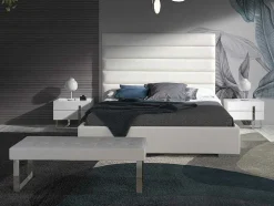 Mesa De Cabeceira Em Mdf Lacado Branco Brilhante Com Duas Gavetas 7003