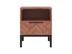 Mesa De Cabeceira 1 Gaveta E 1 Nicho, Madeira De Acacia E Metal, Natural E Preto - Vedila