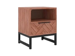 Mesa De Cabeceira 1 Gaveta E 1 Nicho, Madeira De Acacia E Metal, Natural E Preto - Vedila