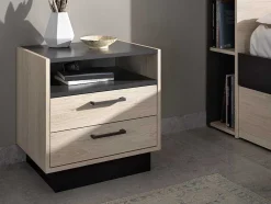 Mesa De Cabeceira 2 Gavetas E 1 Nicho Cor Natural E Antracite - Leandre