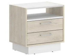 Mesa De Cabeceira 2 Gavetas E 1 Nicho Cor Natural E Branco - Leandre