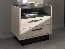 Mesa De Cabeceira 2 Gavetas E 1 Nicho Cor Natural E Branco - Leandre