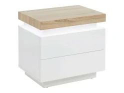 Mesa De Cabeceira - 2 Gavetas - Mdf Lacado - Com Leds - Cor: Branco E Carvalho - Halo Ii