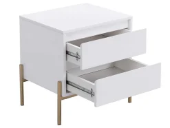 Mesa De Cabeceira 2 Gavetas Mdf E Metal Lacado A Branco E Dourado - Korasa