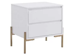 Mesa De Cabeceira 2 Gavetas Mdf E Metal Lacado A Branco E Dourado - Korasa