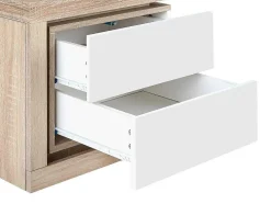 Mesa De Cabeceira Lado Esquerdo Com 2 Gavetas, Com Leds, Lacado A Branco E Natural - Flarancia