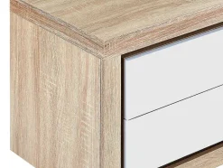 Mesa De Cabeceira Lado Esquerdo Com 2 Gavetas, Com Leds, Lacado A Branco E Natural - Flarancia