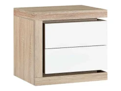 Mesa De Cabeceira Lado Esquerdo Com 2 Gavetas, Com Leds, Lacado A Branco E Natural - Flarancia