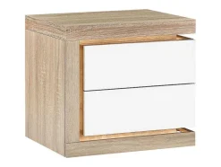 Mesa De Cabeceira Lado Esquerdo Com 2 Gavetas, Com Leds, Lacado A Branco E Natural - Flarancia