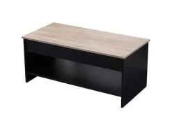 Mesa De Cafe Com Tampo Levantado, Preto E Madeira Hedda