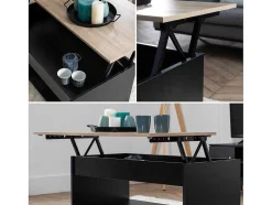 Mesa De Cafe Com Tampo Levantado, Preto E Madeira Hedda